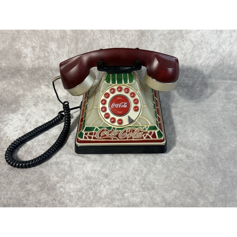 Vintage Coca Cola Tiffany Style Stained Glass Look Telephone w/ Light - UNTESTED